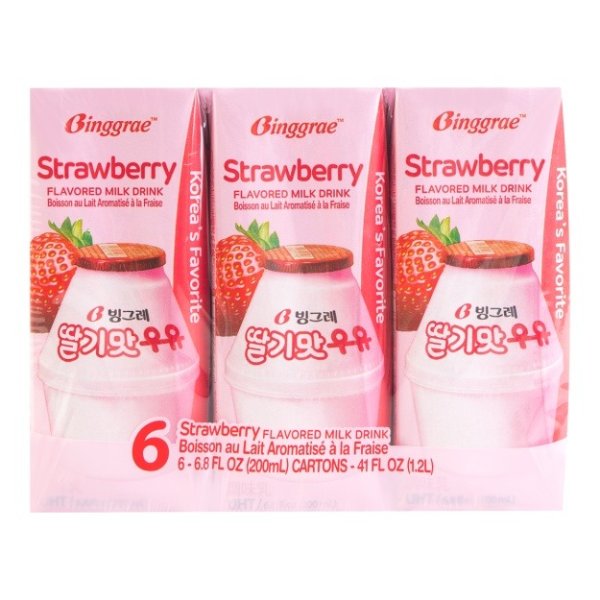 BINGGREA Strawberry Flavored Milk Drink 6PACKS 1200ml