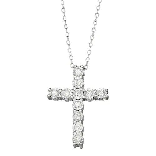 Sterling Silver 1/4 Carat T.W. Diamond Cross Pendant Necklace