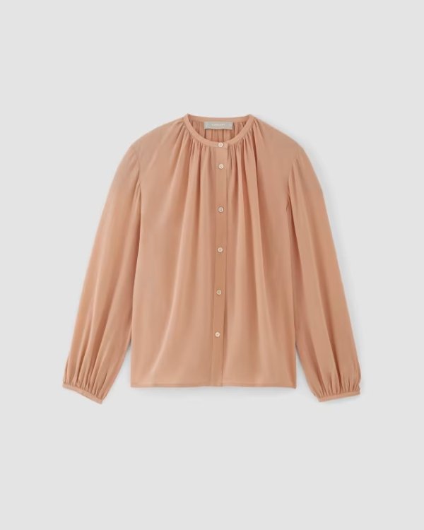 The Washable Clean Silk Shirred Blouse