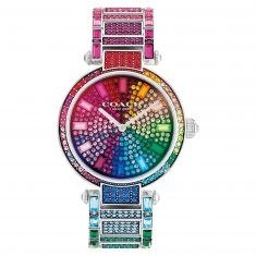 Ladies' COACH Cary Rainbow Crystal Accent and Stainless Steel Bracelet Watch 14503836