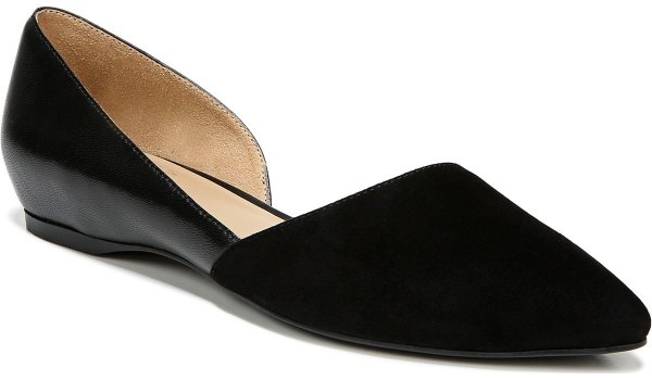 Samantha in Black Leather/Suede Flats