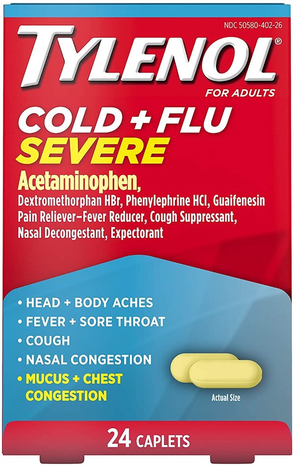 Cold + Flu Severe Medicine Caplets for Fever, Pain, Cough & Congestion, 24 ct.