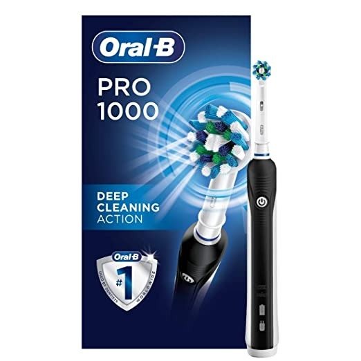 1000 CrossAction Electric Toothbrush, Black, Powered by Braun