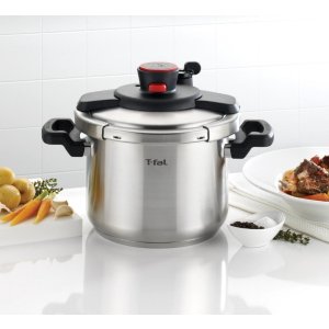 T-fal P45007 Clipso Stainless Steel Pressure Cooker, 6.3-Quart, Silver