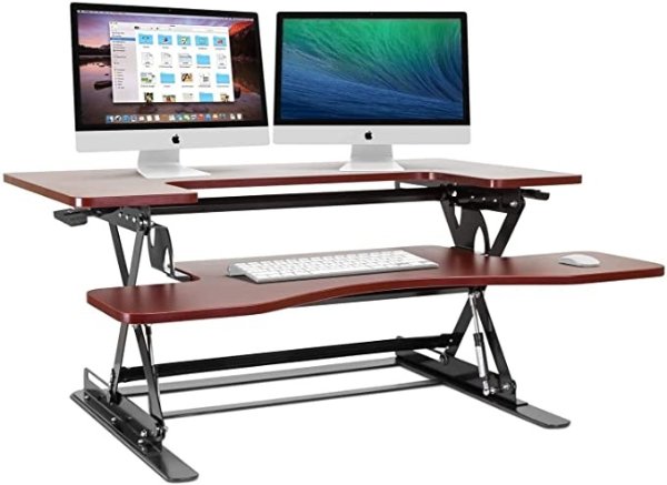 Height Adjustable Stand Up Desk Pre-Assembled Sit or Stand Workstation, Elevating Desktop Riser, 36 Inches (Cherry)
