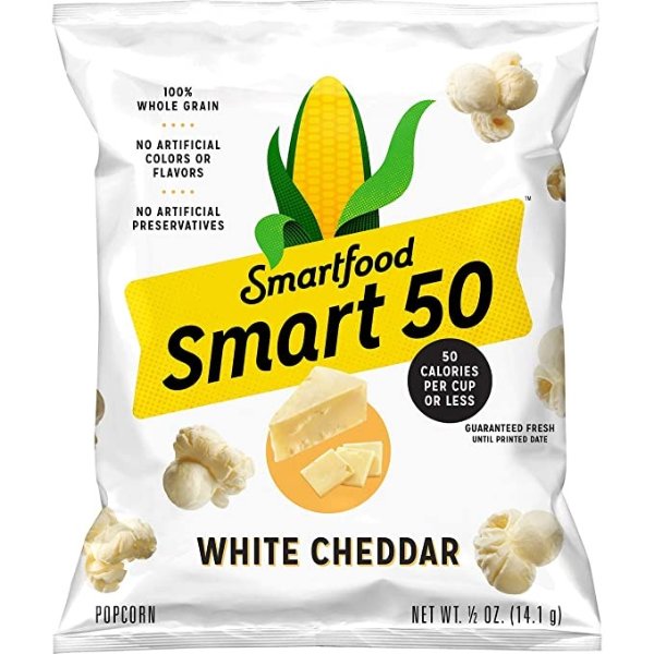 Smart50 Popcorn, White Cheddar, 0.5oz Bags (Pack of 36)Packaging May Vary