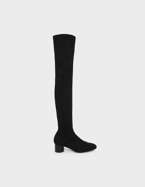 Black Cylindrical Heel Thigh Boots | CHARLES & KEITH