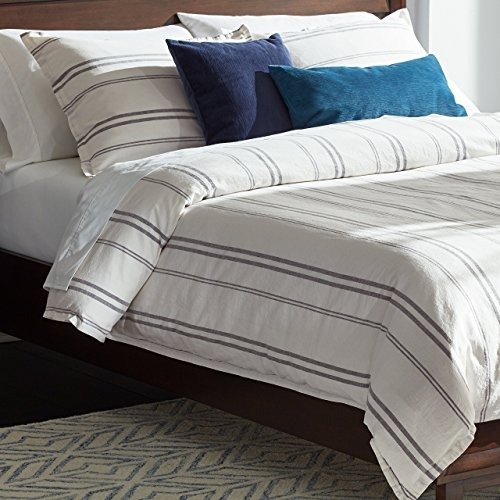 Maxwell Washed Stripe Duvet Cover Set, King, White with Grey Stripe