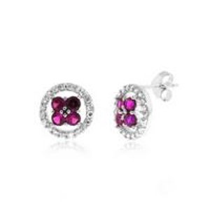 1.20 Carat tw Ruby and White Cubic Zirconia Stones Halo Earrings in Sterling Silver at Netaya.com