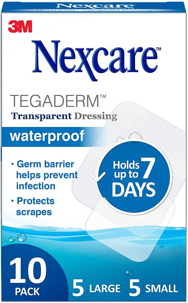 Nexcare Tegaderm Waterproof Transparent Dressing, Provides protection to minor burns, cuts, blisters and abrasions, 10 Ct