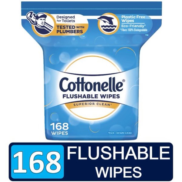FreshCare Flushable Wipes, resealable pack, 168 wipes