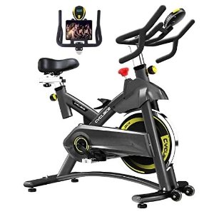 Cyclace Exercise Bike Stationary 330 Lbs Weight Capacity- Indoor Cycling Bike with Comfortable Seat Cushion, Tablet Holder and LCD Monitor