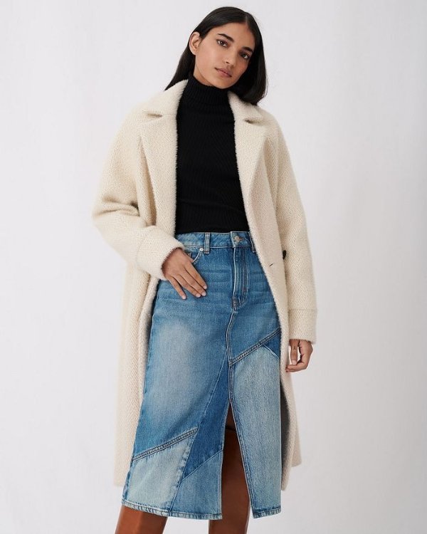 Gabyna Double Breasted Long Textured Twill Coat