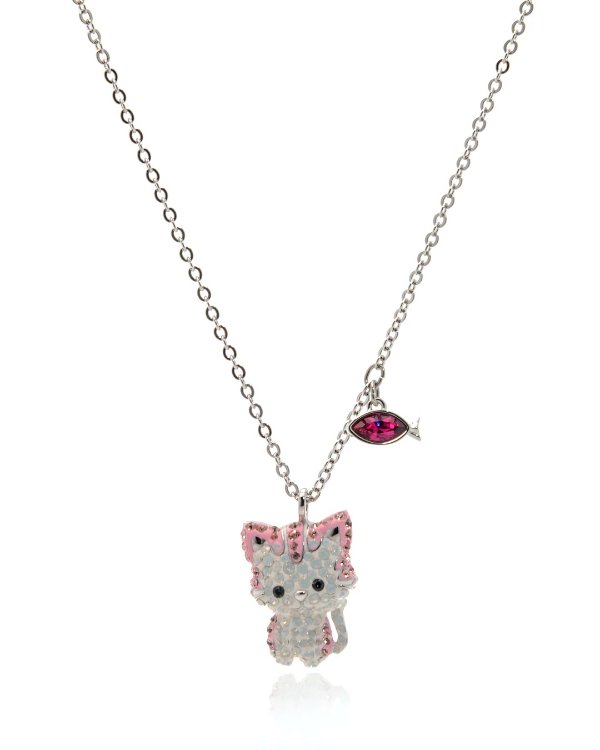 Cat Rhodium Plated Light Multi Colored Crystal Necklace 5464338