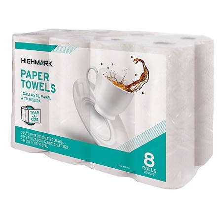 ® 3-Ply Tear-A-Size Kitchen Paper Towels, White, 11" x 5", 110 Towels Per Roll, Pack Of 8 Rolls, Case Of 4 Packs Item # 415155
