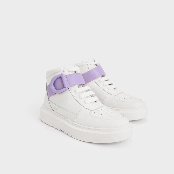 Lilac Gabine Leather High-Top Sneakers | CHARLES &amp; KEITH