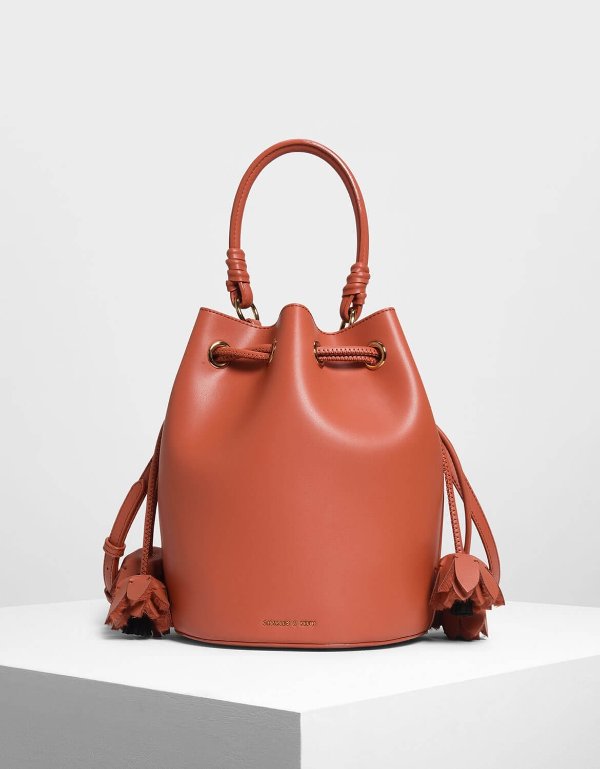 Orange Floral Tassel Drawstring Bucket Bag | CHARLES & KEITH
