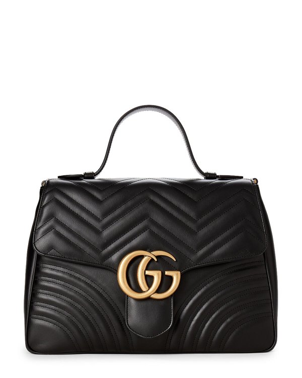 Black GG Marmont Medium Leather Top Handle Bag