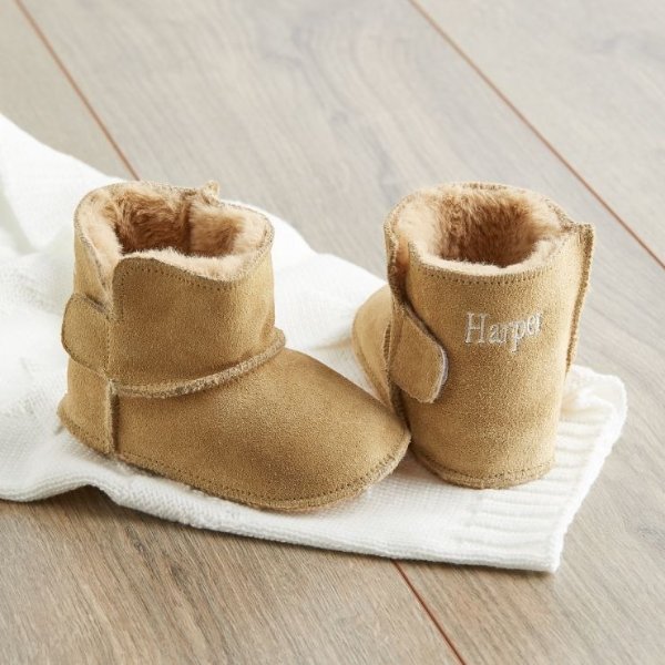 Personalized Tan Suede Booties