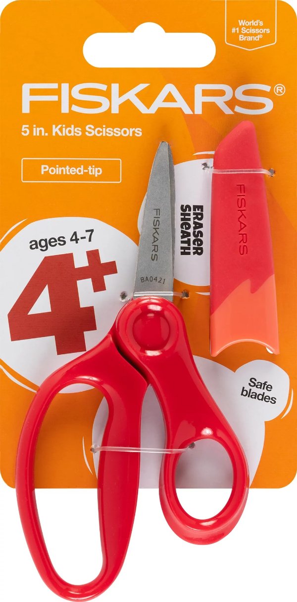 Pointed Tip 5" Scissors for Kids 4-7, School Supplies, Red