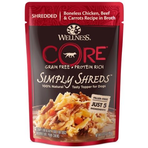CORE Simply Shreds Natural Grain Free Chicken, Beef & Carrots Wet Dog Food Topper, 2.8 oz., Case of 12 | Petco