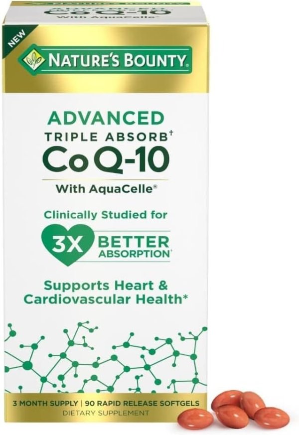 Advanced Triple Absorb Co Q-10, Heart Health, Rapid Release Softgels, 90 Ct