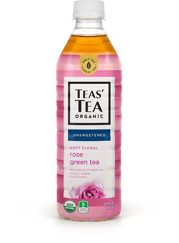 Teas' Tea Unsweetened Rose Green Tea 16.9 Ounce (Pack of 12) Organic, Sugar Free, 0 Calories