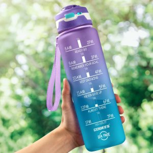32oz Water Bottle with Time Marker & Straw, Dishwasher Safe, Leakproof, Safety Lock, No BPA, Reusable Water Jug to Ensure You Drink Enough Water Daily for Fitness, Gym, Outdoo