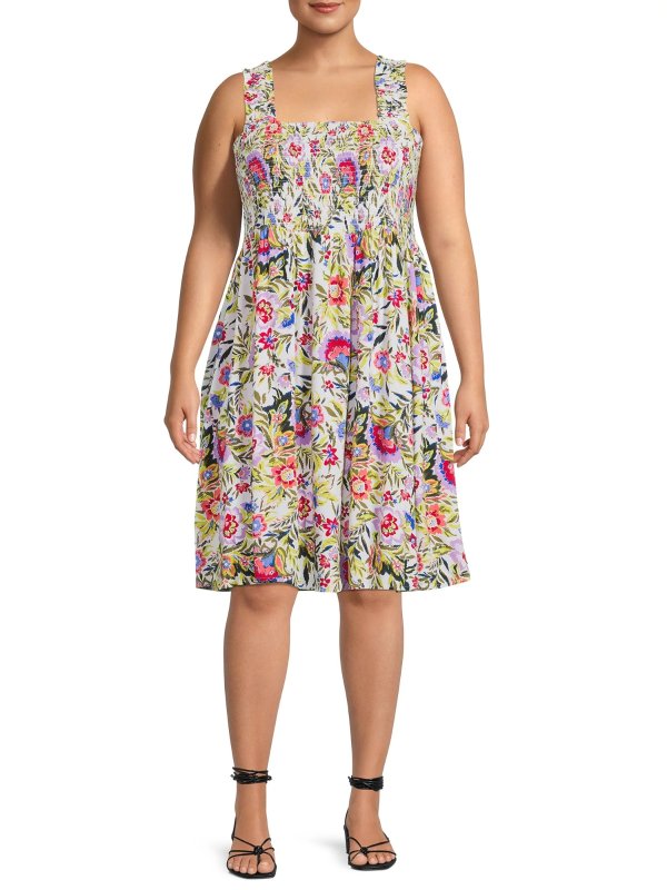 Terra & Sky Women's Plus Size Smocked Sun Dress