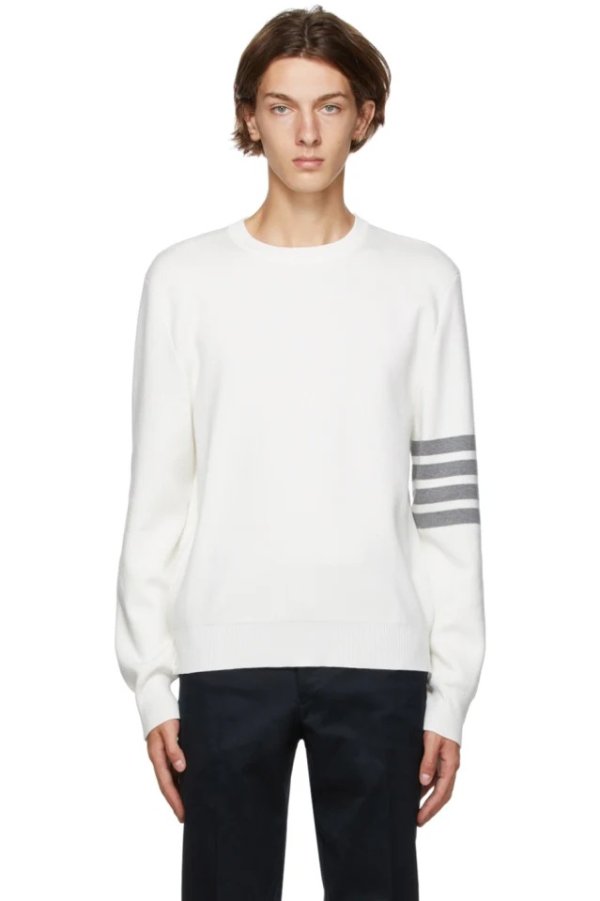 White Milano Stitch 4-Bar Sweater