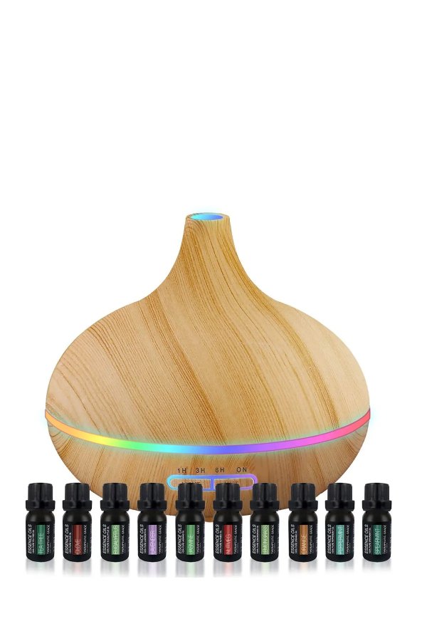 Pure Daily Care Ultrasonic Aromatherapy Diffuser & 10-Pack Pure 400ml Essential Oils