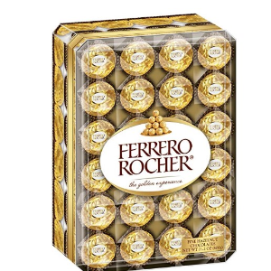 Ferrero Rocher Fine Hazelnut Chocolates, Chocolate Gift Box, Diamond, 48 Count, 21.2oz @ Amazon