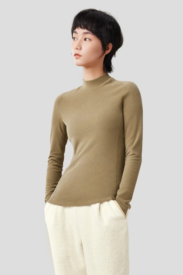 【New In】Women's Mid-Warm Half Turtle-Neck Fleece Long-Sleeve Shirt