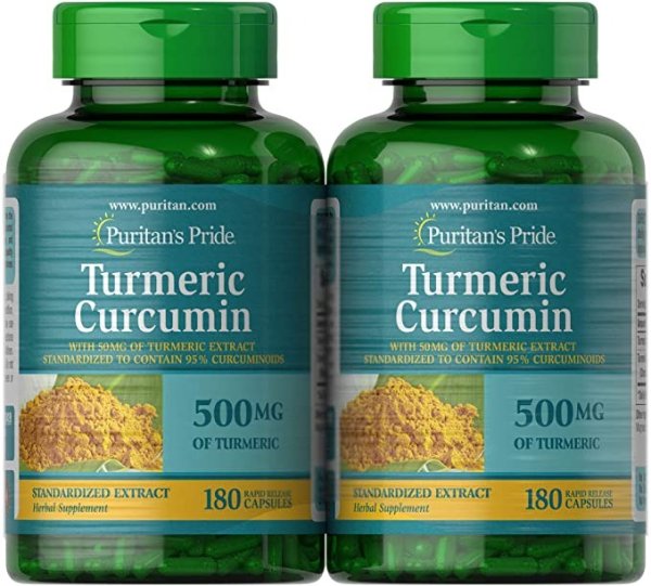 Turmeric Curcumin 500 Mg Contains Antioxidants, 360 Total Count (2 Packs of 180 Count Capsules), 360 Count