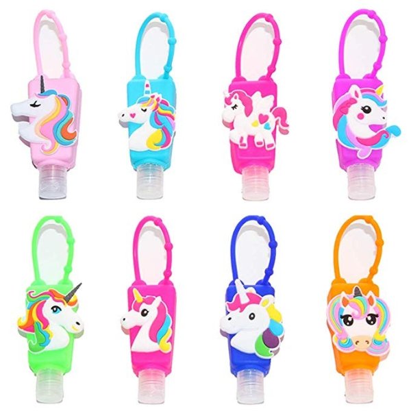 8 Pack Kids Unicorn Hand Sanitizer Travel Sized Keychain Carriers - 8-1 fl oz Flip Cap Reusable Portable Bottles (8-Variety Pack UNICORN)