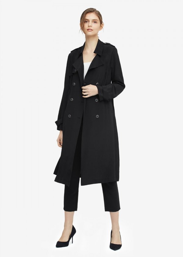 Classic Woman Double Breasted Silk Trench Coat