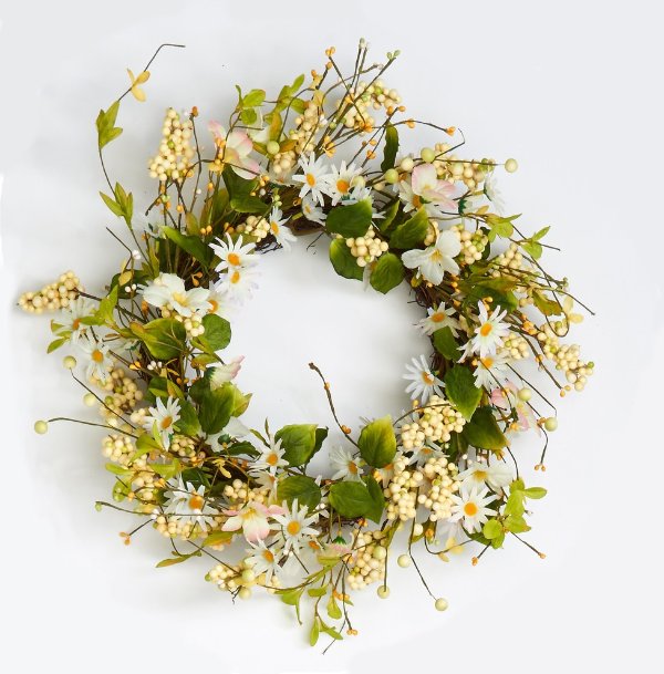 20" Daisy Wreath With Pips and Leaves - Contemporary - Wreaths And Garlands - by WORTH IMPORTS
