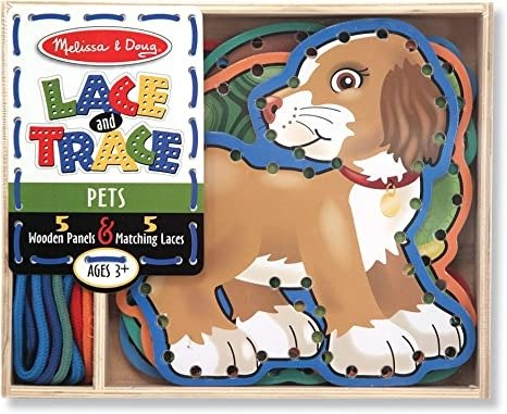 Lace and Trace Activity Set: Pets - 5 Wooden Panels and 5 Matching Laces