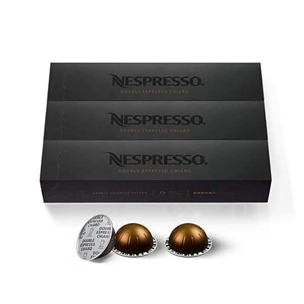 Capsules VertuoLine, Double Espresso Chiaro, Medium Roast Espresso Coffee, 30 Count Coffee Pods, Brews 2.7oz