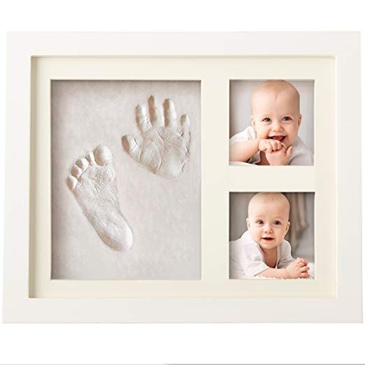 Baby Handprint Kit & Footprint Photo Frame for Newborn Girls and Boys, Baby Photo Album for Shower Registry, Personalized Baby Gifts, Keepsake Box Decorations for Room Wall Nursery Decor