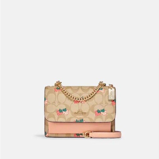 Coach Mini Wallet on A Chain in Signature Canvas with Strawberry