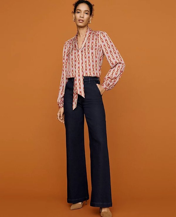 High Rise Belted Trouser Jeans in Rinse Wash | Ann Taylor