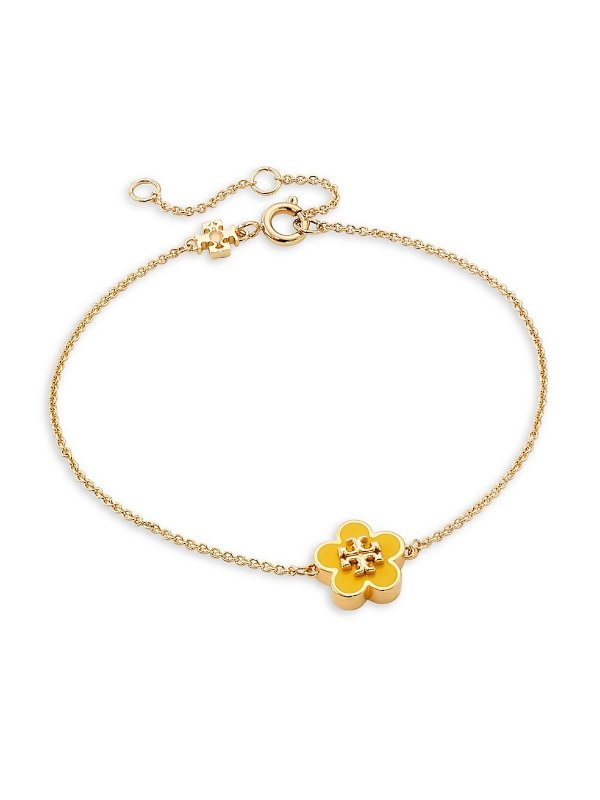 Kira 18K-Gold-Plated & Enamel Flower Charm Bracelet