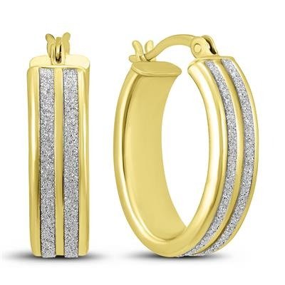 Double Row Sparkle Dust Hoop Earrings in Gold Plated .925 Sterling Silver