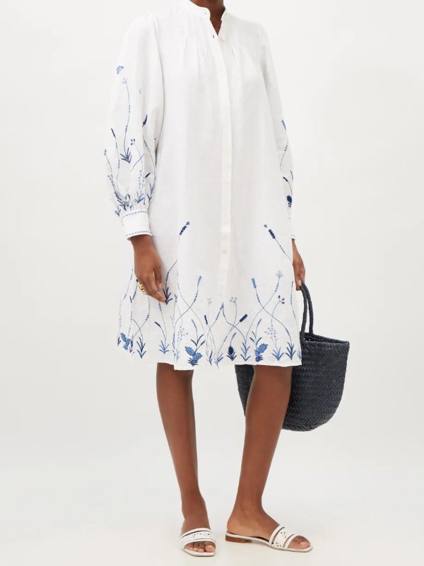 Yseult floral-embroidered linen shirt dress | Thierry Colson