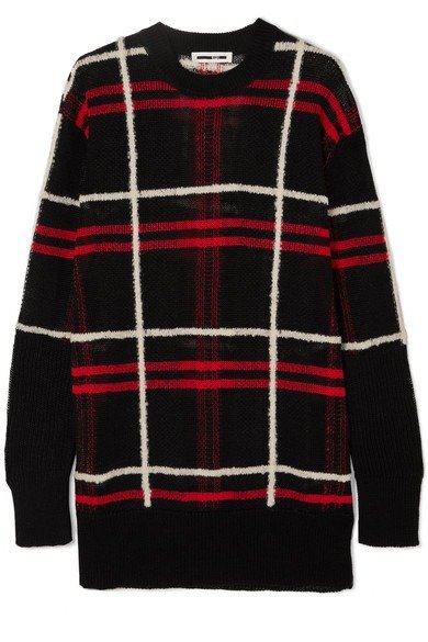 Oversized checked linen-blend sweater