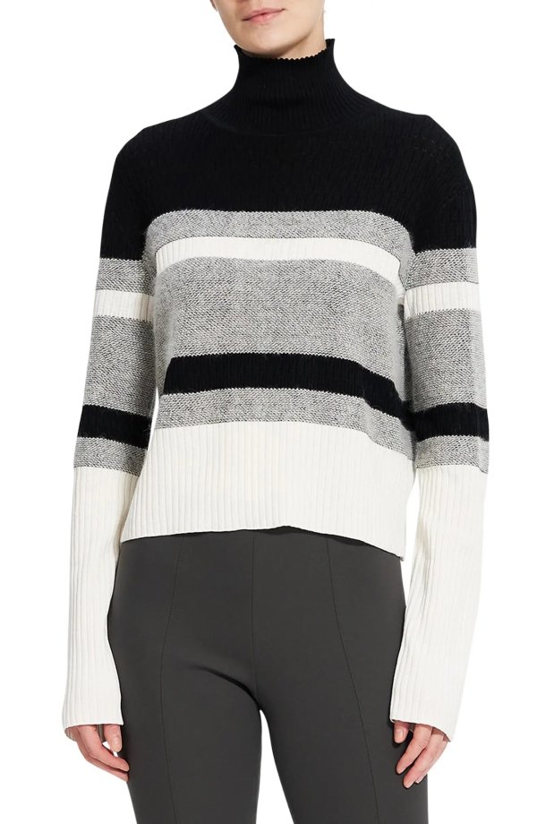 Stripe Turtleneck Silk & Cotton Sweater