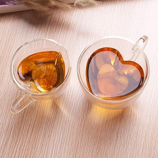 Heat resistant creative double layer heart cup cup clear glass milk cup tea milk cup cup coffee cup (180ml)