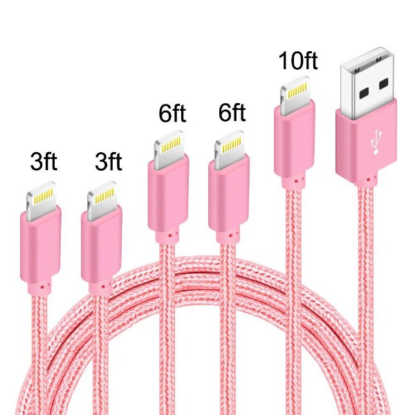 5 Pack (3ft,3ft,6ft,6ft,10ft) Nylon Braided Charging Cord Charger