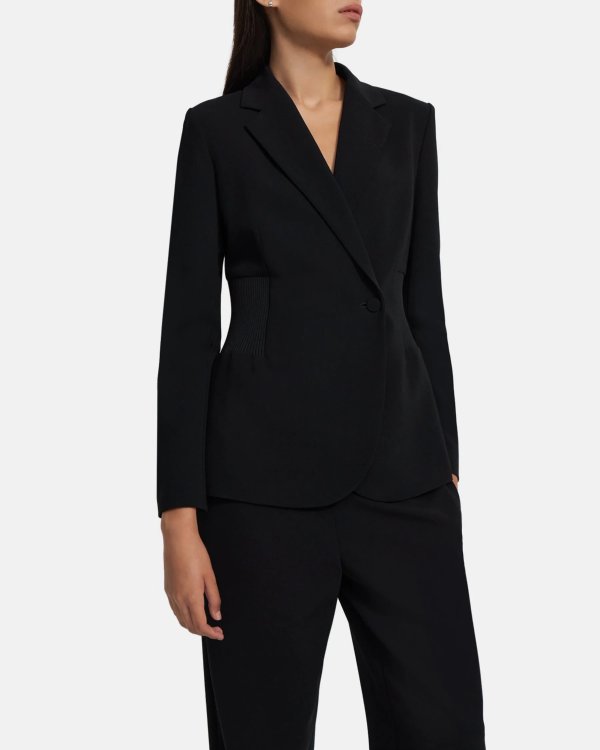 Ribbed-Waist Blazer in Admiral Crepe